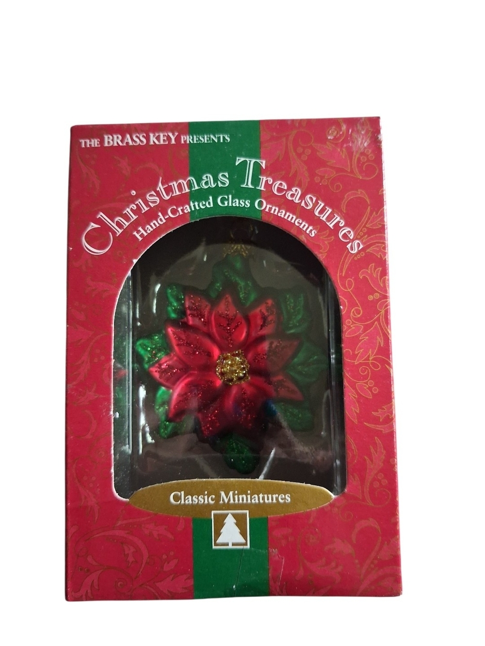 Red & Green Poinsettia Glass Ornament